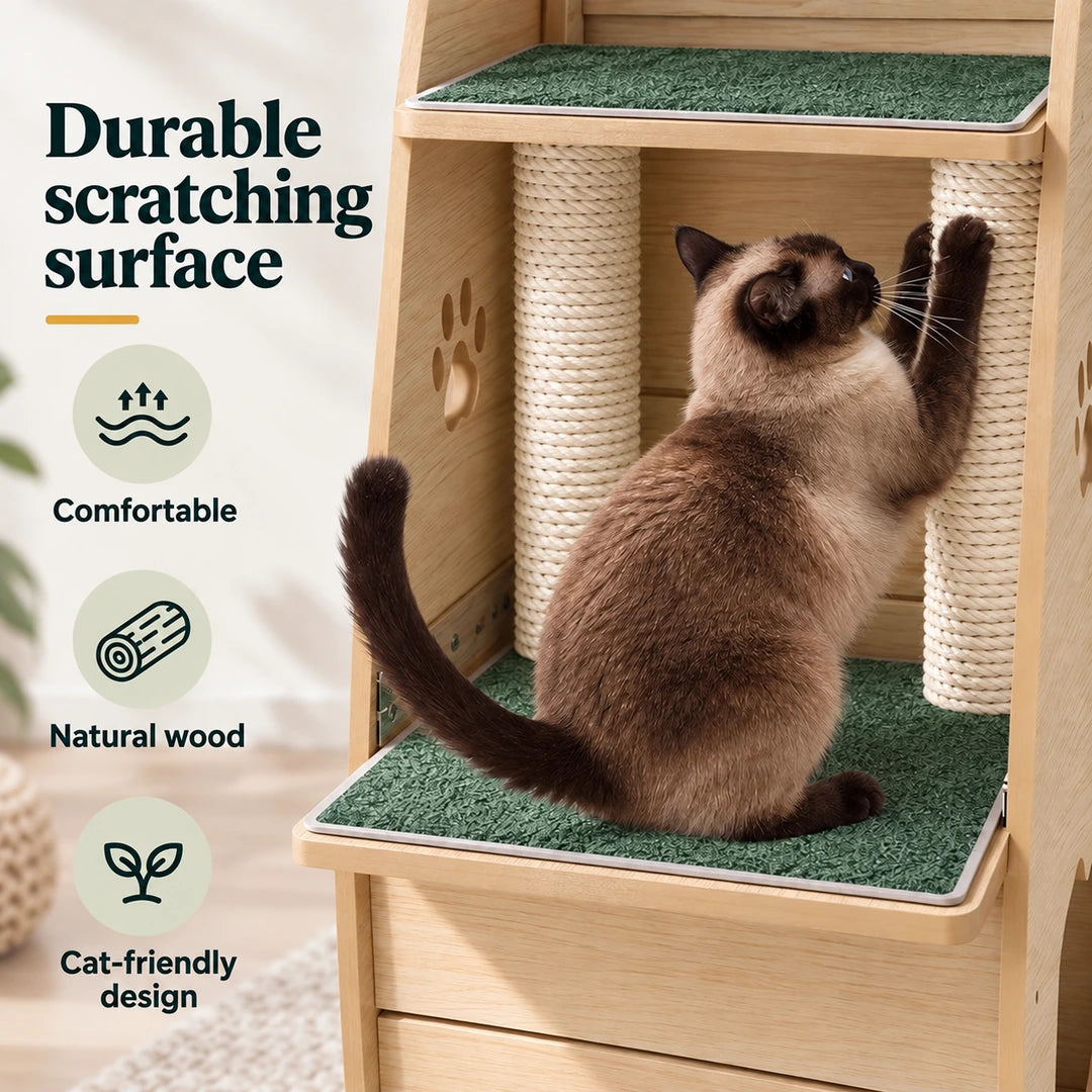 Sisal scratching surface on the 5-in-1 cat wheel and tree