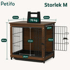 Technical dimension diagram displaying measurements for the medium size (Storlek M) wooden Petifo dog crate end table.