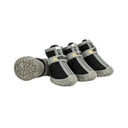 Petifo black breathable mesh dog shoes with anti-slip rubber soles, zippers, and reflective straps displayed on a white background.