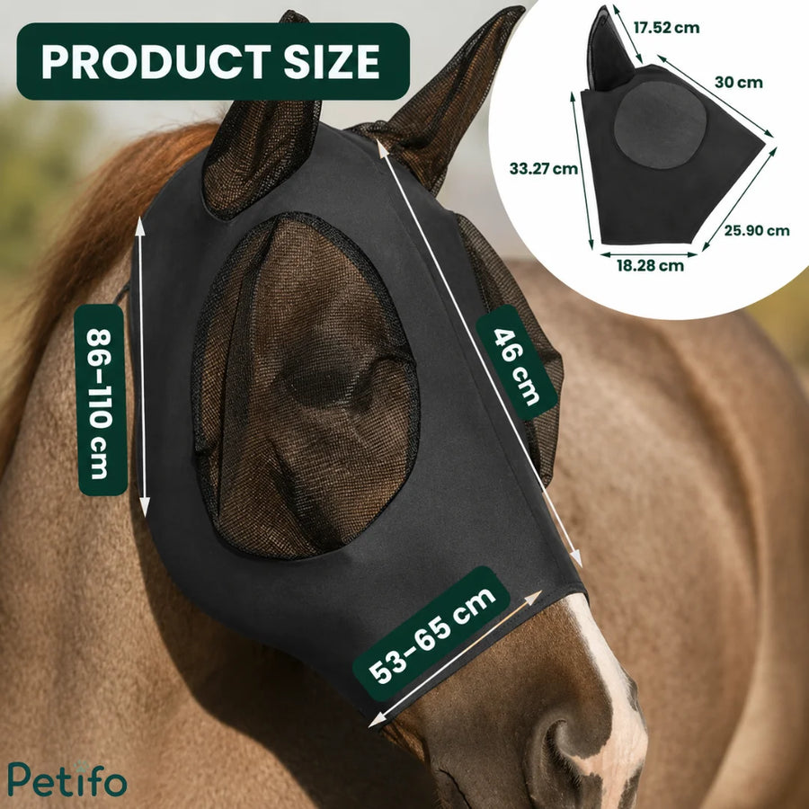 Meetgids voor een vliegenmasker voor paarden met oorbescherming