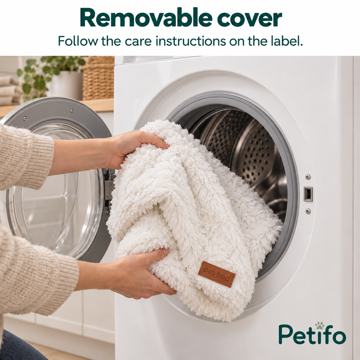 CozyCloud removable cover being placed in a washing machine