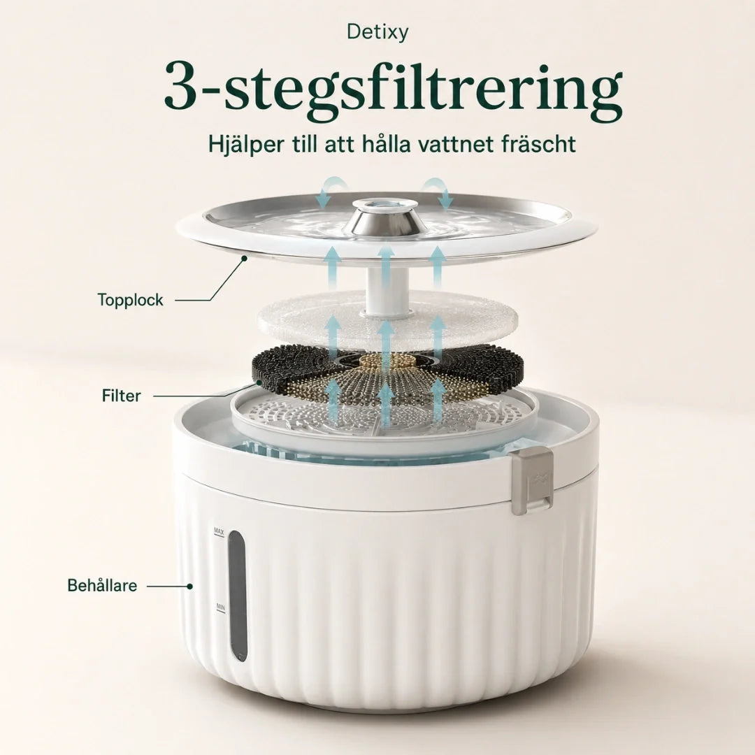 Detixy Wireless Water Fountain 3-stage filtration - Petifo