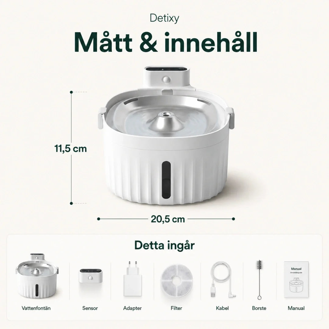 Detixy Wireless Water Fountain size - Petifo