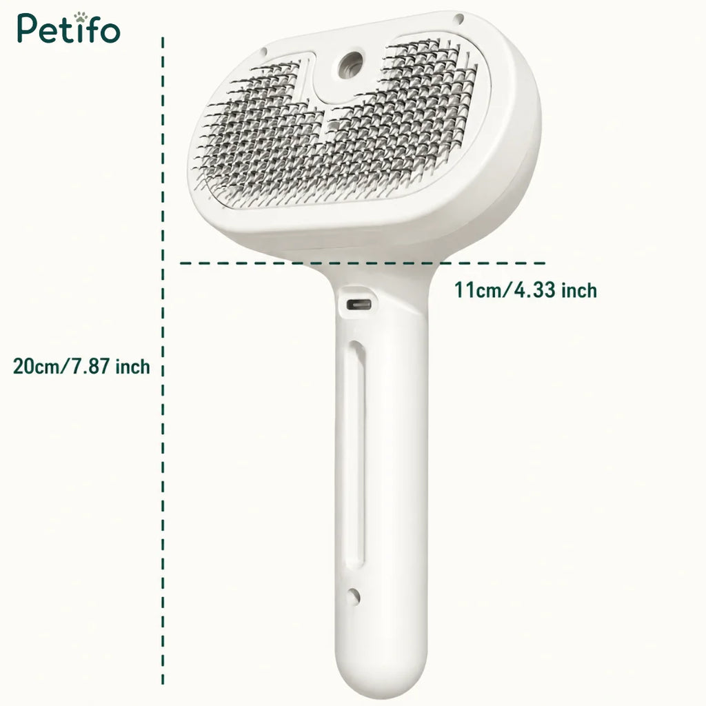 White electric pet grooming brush showing precise dimensions of 20cm by 11cm against a neutral background.