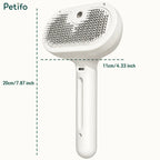 White electric pet grooming brush showing precise dimensions of 20cm by 11cm against a neutral background.