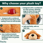 Infographic highlighting durability features, reinforced stitching, and easy machine-washing instructions for the plush toy.