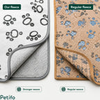 Fabric comparison close-up showing the durable stronger weave of the premium fleece next to a regular weave material.