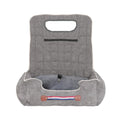 Front view of the grey, quilted Petifo pet car seat featuring a built-in safety leash and convenient storage pocket.