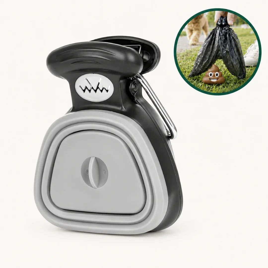 Clean product view of the black and grey foldable poop scooper.