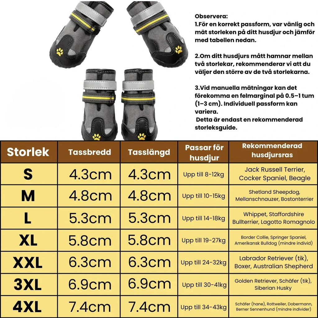 Product size of SnowGrip Waterproof Dog Shoes (Reflective) - Petifo