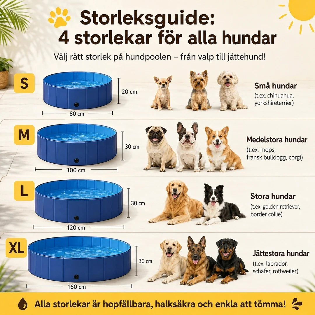 Size guide dog pool – 4 sizes in cm for small to large dogs, foldable and non-slip Petifo