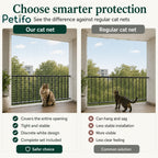 Comparison showing the benefits of a tight, stable protective cat net versus a loose, sagging regular net.