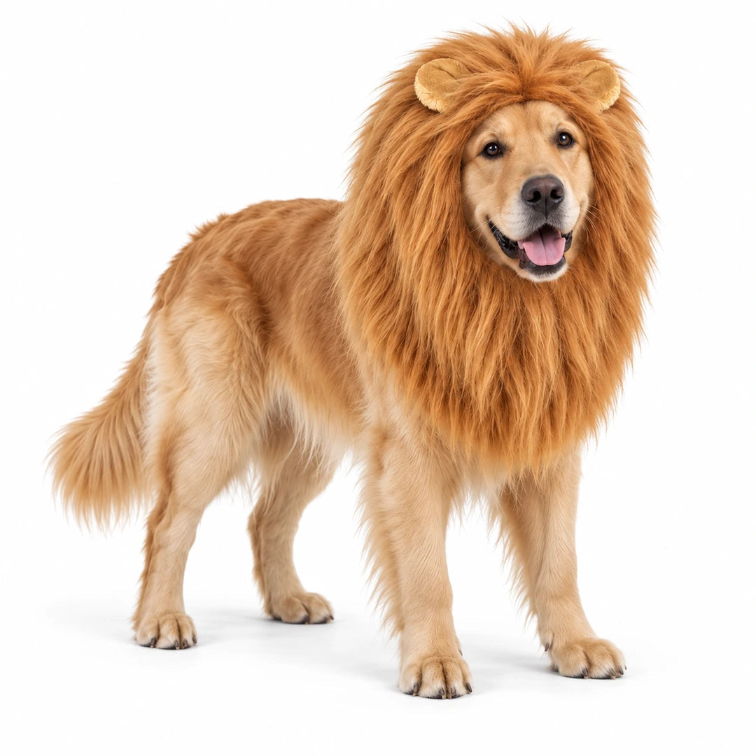 Lion mane dog costume on a Golden Retriever, front product view - Petifo
