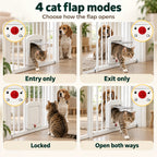 Dog gate with separate cat flap and two-way main door