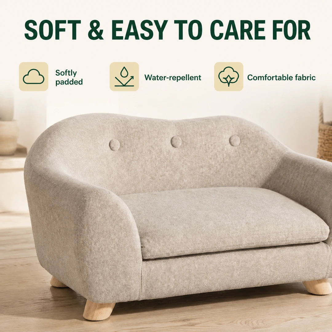 Soft padded surface and easy-care fabric on the PawHut pet sofa - Petifo