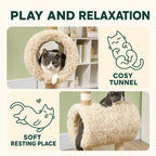 PawHut sheep-shaped cat tree cosy tunnel and soft resting area - Petifo