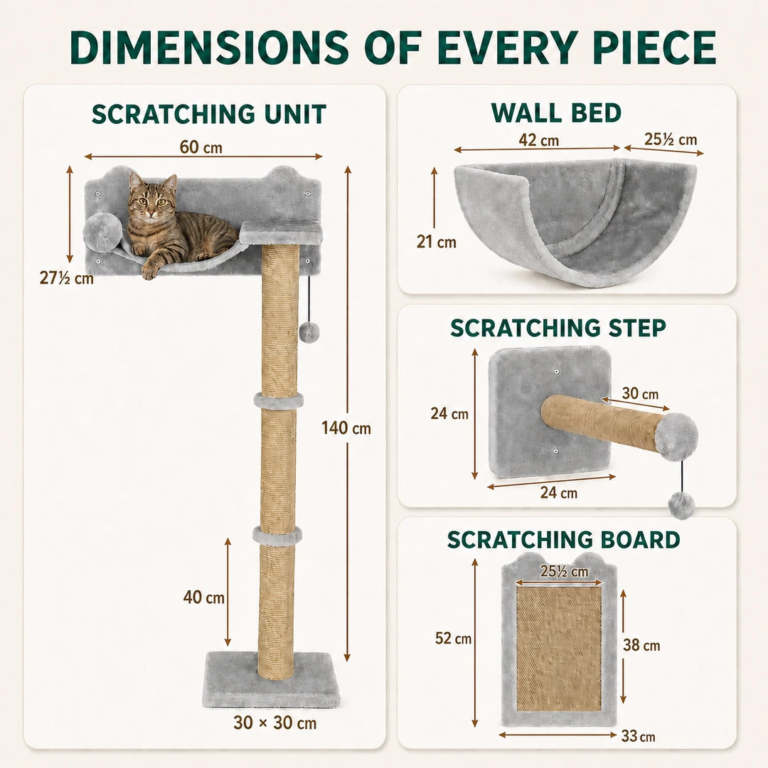 Dimensions of the PawHut wall-mounted cat climbing set - Petifo
