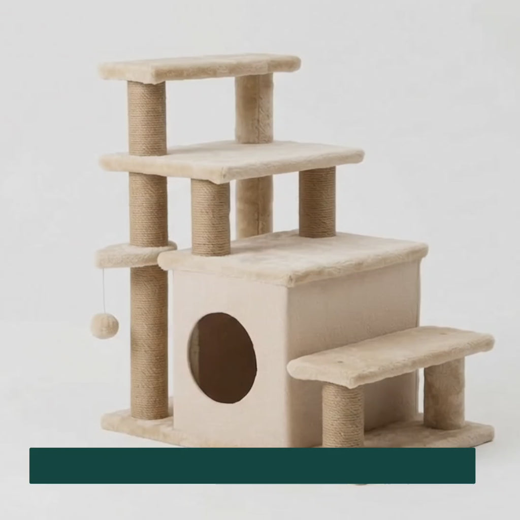 PawHut Cat Steps & Scratch Tree with climbing platforms and cave — Petifo